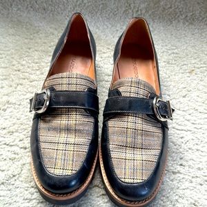 Bernardo for Anthropologie lug sole plaid loafers